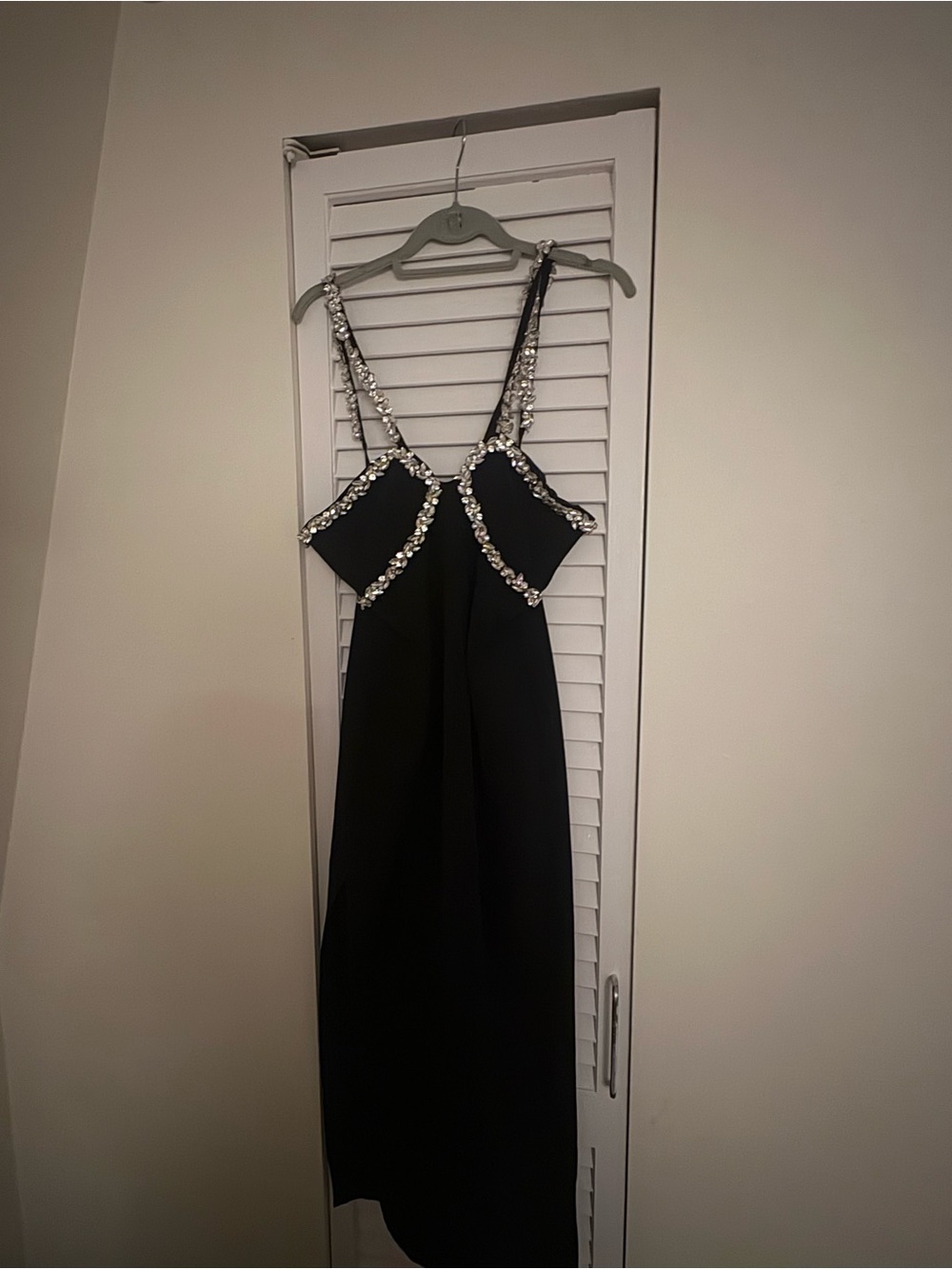 Bardot Black Prom Dress with Crystal Embellished Straps